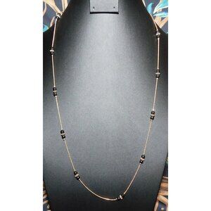 Vintage Simple Elegant Black And Gold Tone Station Necklace